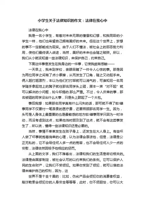 小学生关于法律知识的作文：法律在我心中