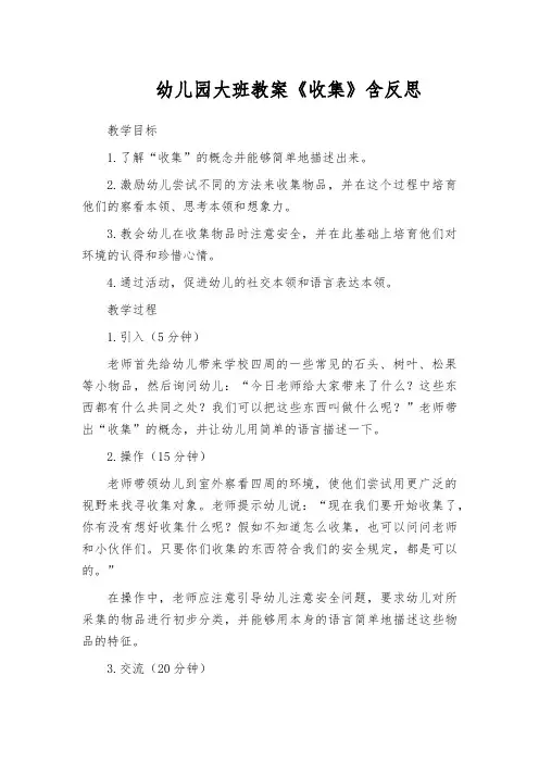幼儿园大班教案《收集》含反思