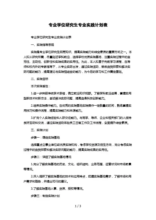 专业学位研究生专业实践计划表