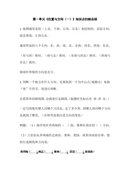人教版小学三年级数学下册第一单元《位置与方向》知识点归纳总结
