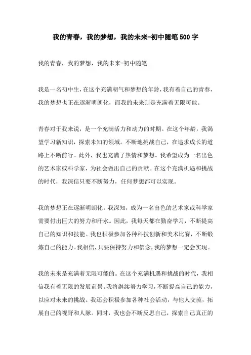 我的青春我的梦想我的未来初中随笔500字