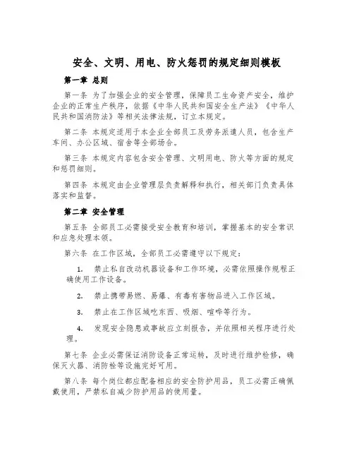安全、文明、用电、防火处罚的规定细则模板