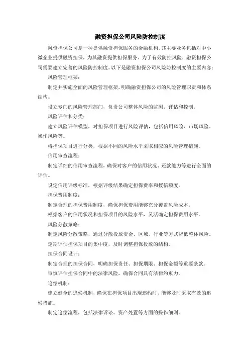 融资担保公司风险防控制度