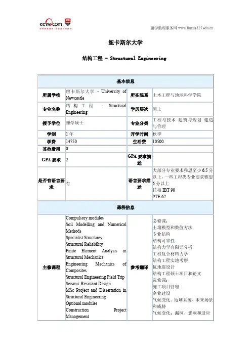 英国纽卡斯尔大学结构工程硕士申请条件