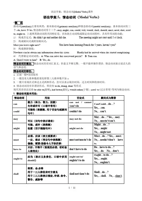 语法学案情态动词Modal Verbs课件
