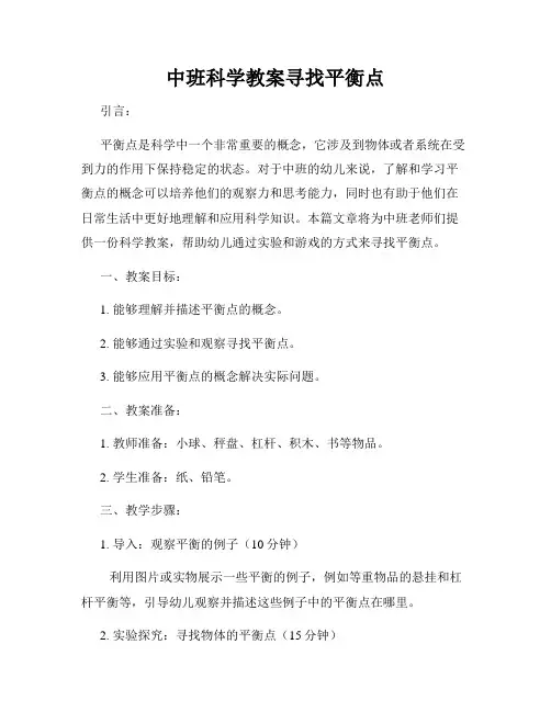 中班科学教案寻找平衡点