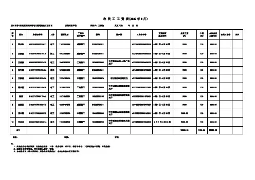 农 民 工 工 资 表6月