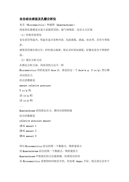 全自动比表面及孔隙分析仪(BET)麦克和康塔的区别