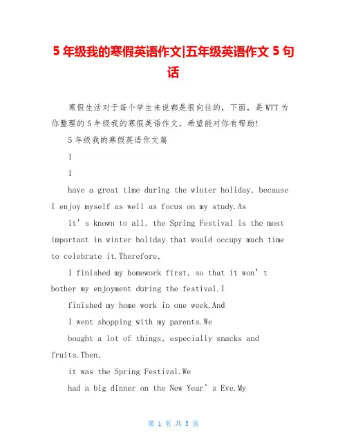 5年级我的寒假英语作文-五年级英语作文5句话