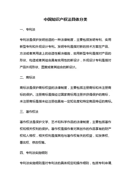 中国知识产权法具体分类