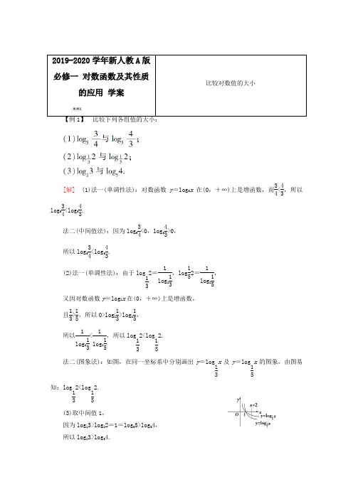 2019-2020学年新人教A版必修一  对数函数及其性质的应用 学案