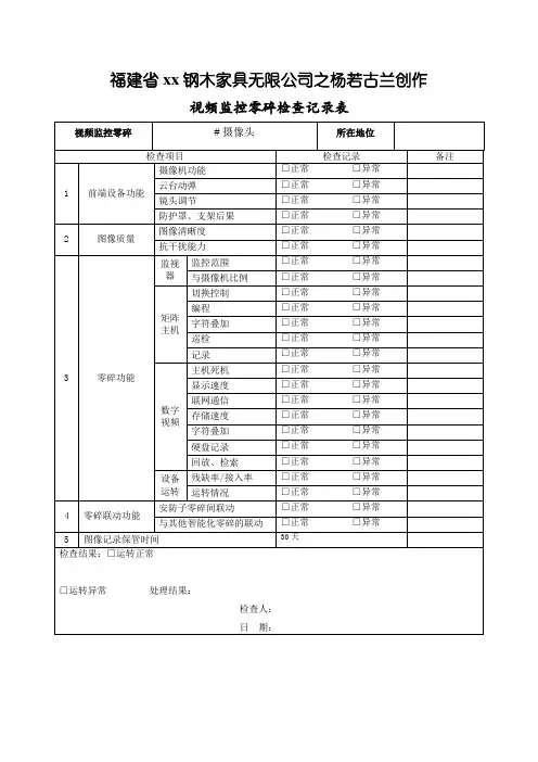 视频监控系统检查记录表