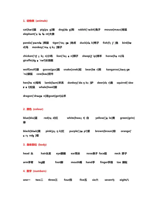 小学英语单词分类表 部分带音标