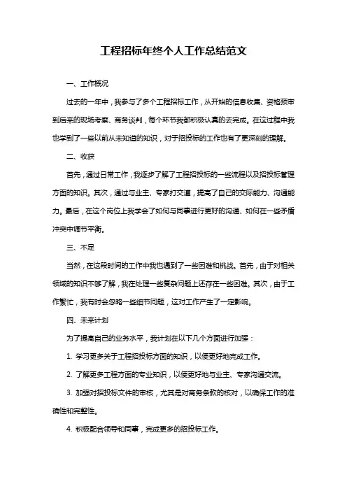 工程招标年终个人工作总结范文