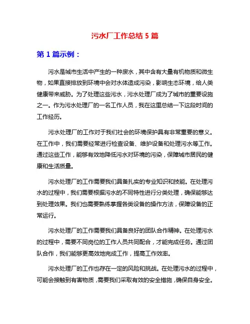 污水厂工作总结5篇