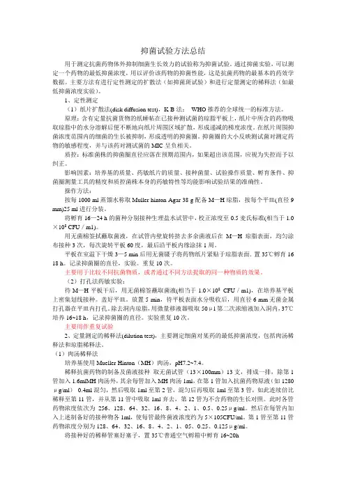 抑菌试验方法总结用于测定抗菌药物体外抑制细菌生长效力的试验称