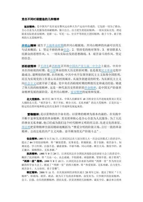 党在不同时期塑造的几种精神