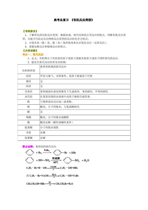 2018人教版高中化学82总复习：有机反应类型(基础)知识讲解