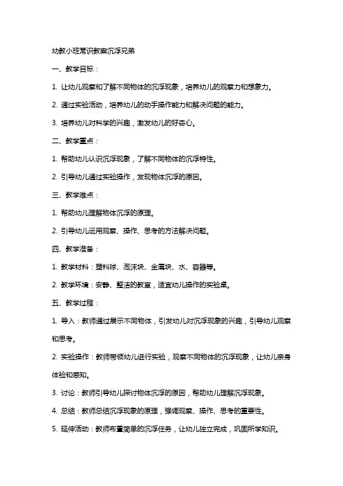 幼教小班常识教案沉浮兄弟