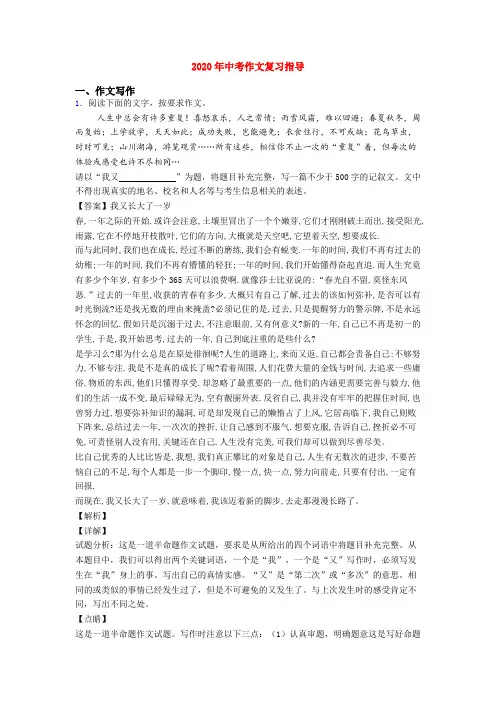 2020年中考作文复习指导