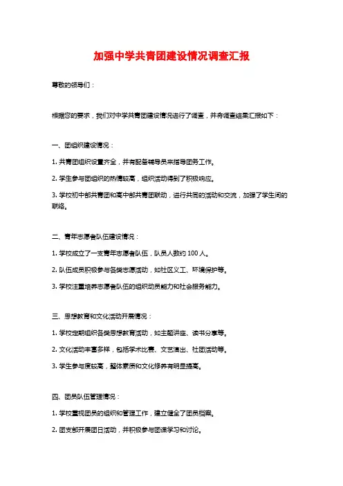 加强中学共青团建设情况调查汇报