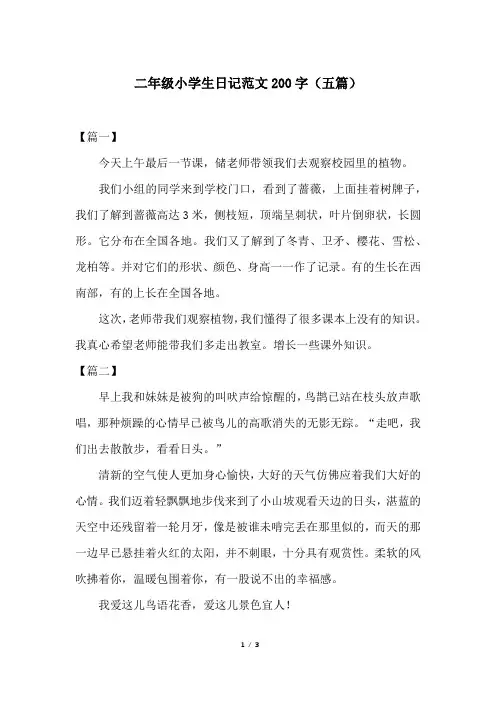 二年级小学生日记范文200字(五篇)