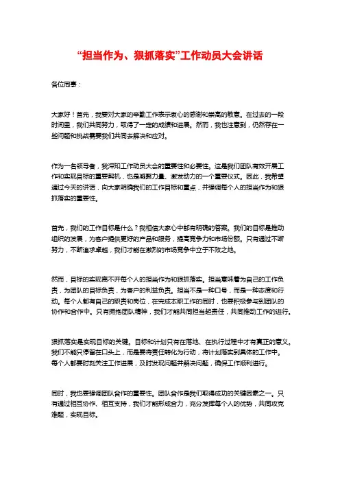 “担当作为、狠抓落实”工作动员大会讲话
