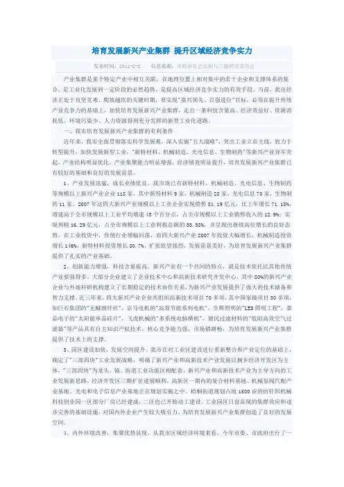 培育发展新兴产业集群 提升区域经济竞争实力