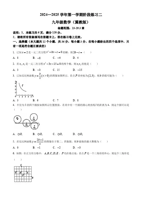 河北省邢台市第十九中学2024-2025学年九年级上学期12月月考数学试题(含答案)