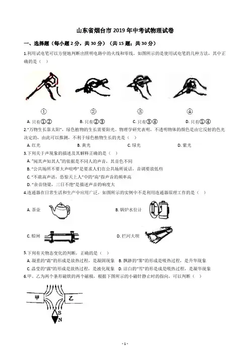 山东省烟台市2019年中考试物理试卷(含答案解析)