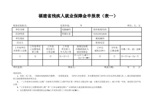福建省残疾人就业保障金申报表(表一)