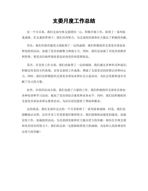 支委月度工作总结