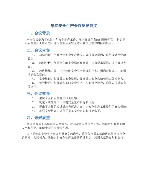 年底安全生产会议纪要范文