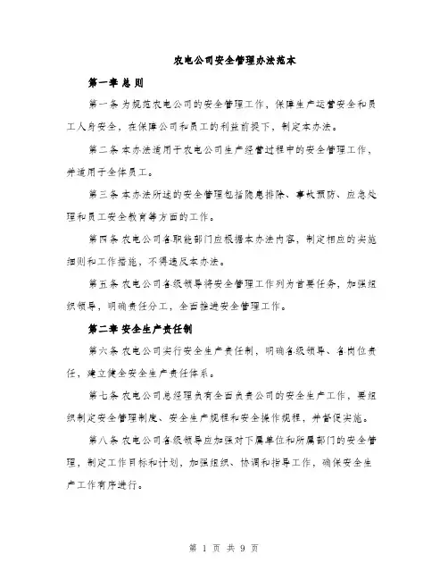 农电公司安全管理办法范本（二篇）