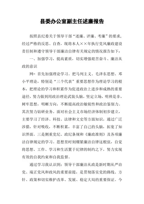 县委办公室副主任述廉报告