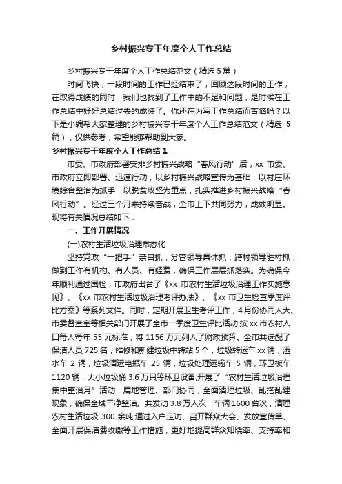 乡村振兴专干年度个人工作总结范文（精选5篇）