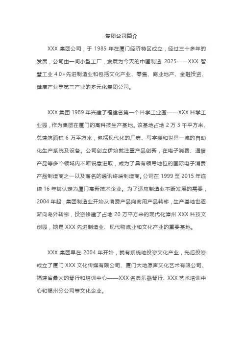 集团公司简介范文模板