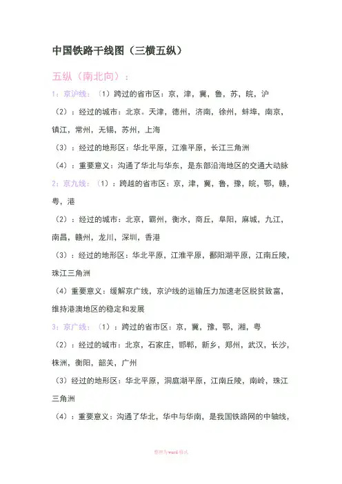 中国铁路干线图(三横五纵)