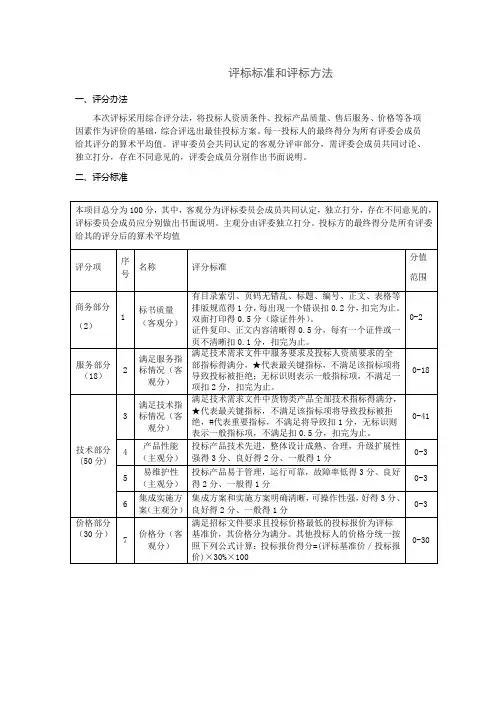 评标标准和评标方法