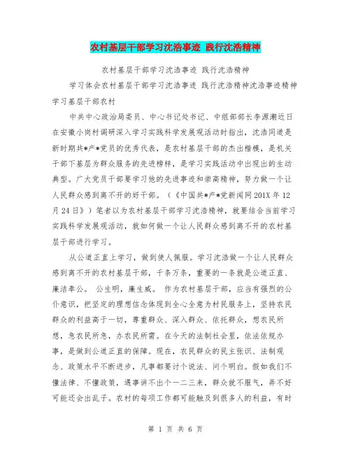 农村基层干部学习沈浩事迹 践行沈浩精神