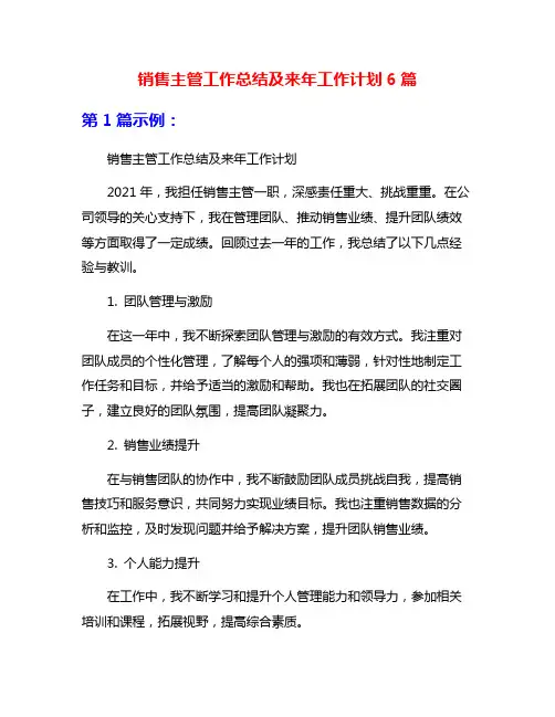 销售主管工作总结及来年工作计划6篇