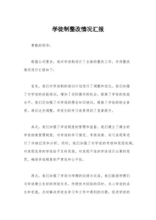 学徒制整改情况汇报