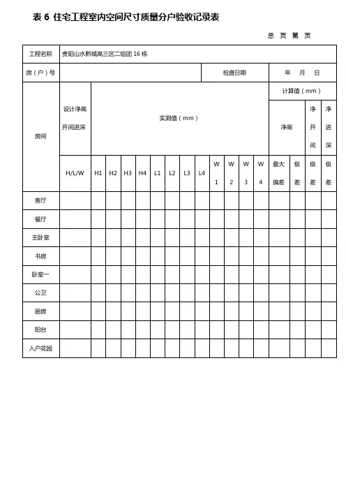 表6-住宅工程室内空间尺寸质量分户验收记录表(最新)精品资料
