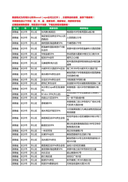 2020新版湖南省长沙市天心区SPA工商企业公司商家名录名单联系电话号码地址大全34家