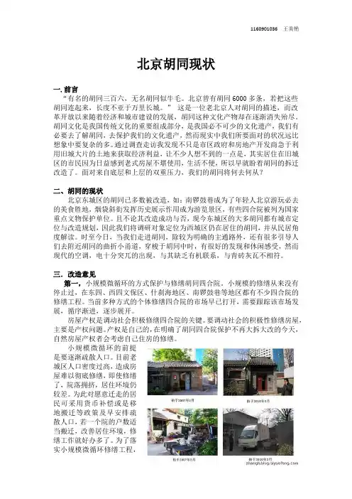 《关于北京胡同现状的调查报告》