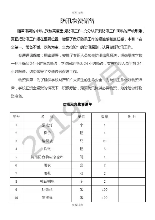 防汛应急物资清单
