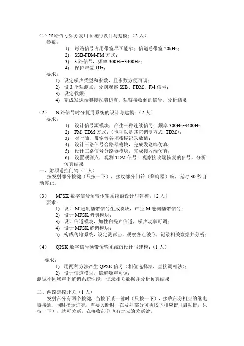 通信课程设计选题 选题参考