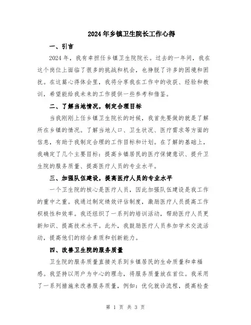 2024年乡镇卫生院长工作心得