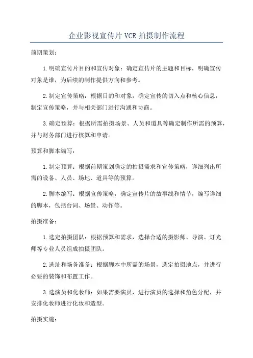 企业影视宣传片VCR拍摄制作流程