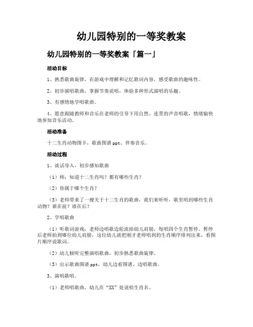 幼儿园特别的一等奖教案